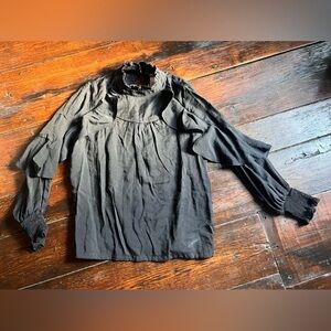 TOV holy Los Angeles black blouse NWT ruffle balloon sleeve high neck peasant